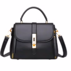 Elegant Structured Leather Handbag – Black & Gold